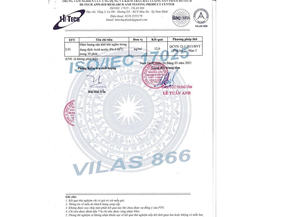 Phiếu kiểm nghiệm chất lượng