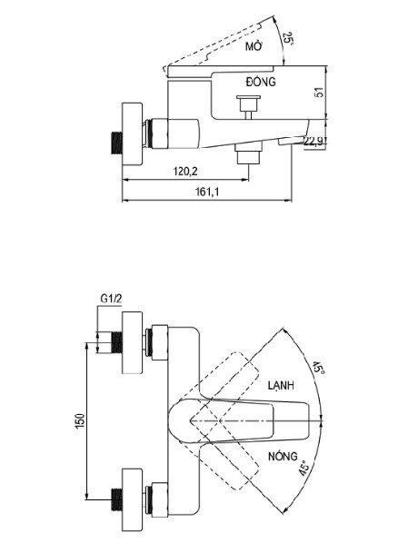 Bản vẽ kỹ thuật của vòi sen Luxta L2229M