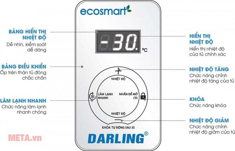 Tủ đông Darling Inverter 370 lít DMF-3699 WS-2 tiết kiệm điện Bảng điều khiển tủ đông