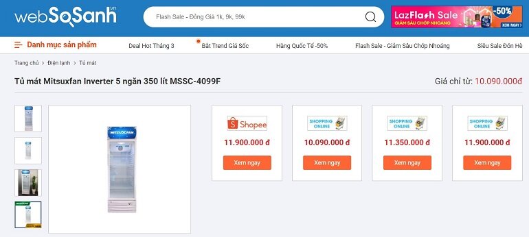 Giá tủ mát Mitsuxfan Inverter 5 ngăn 350 lít MSSC-4099F bao nhiêu tiền?