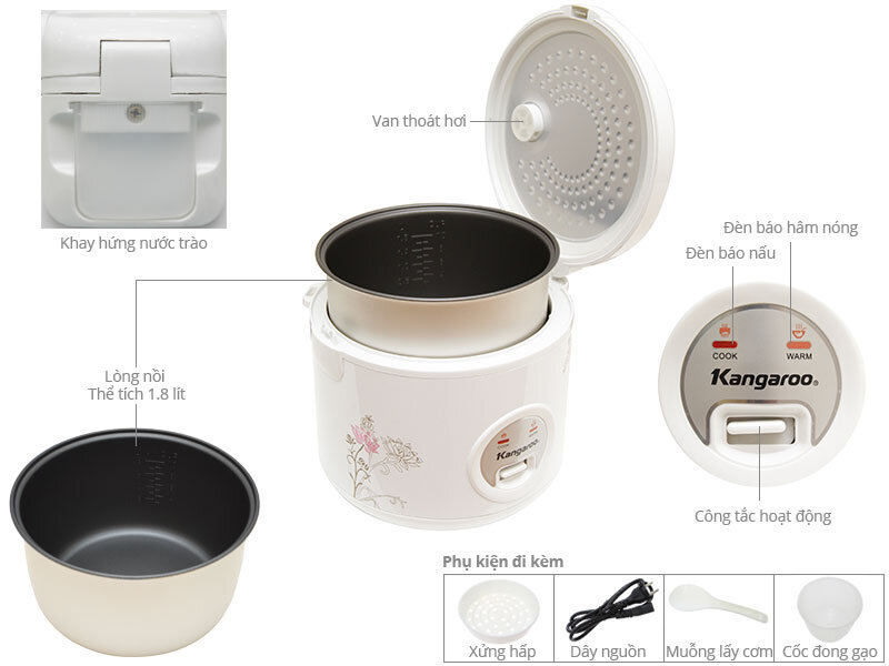 Nồi cơm nắp gài Kangaroo KG378 1.8 lít