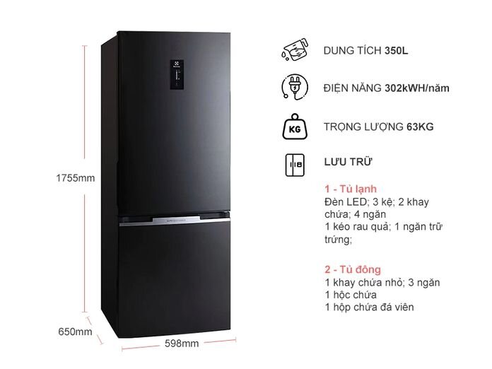 Tủ lạnh Electrolux EBE3500BG 340L