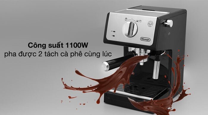 Delonghi ECP33.21.BK hoạt động với công suất mạnh mẽ lên tới 1.100W