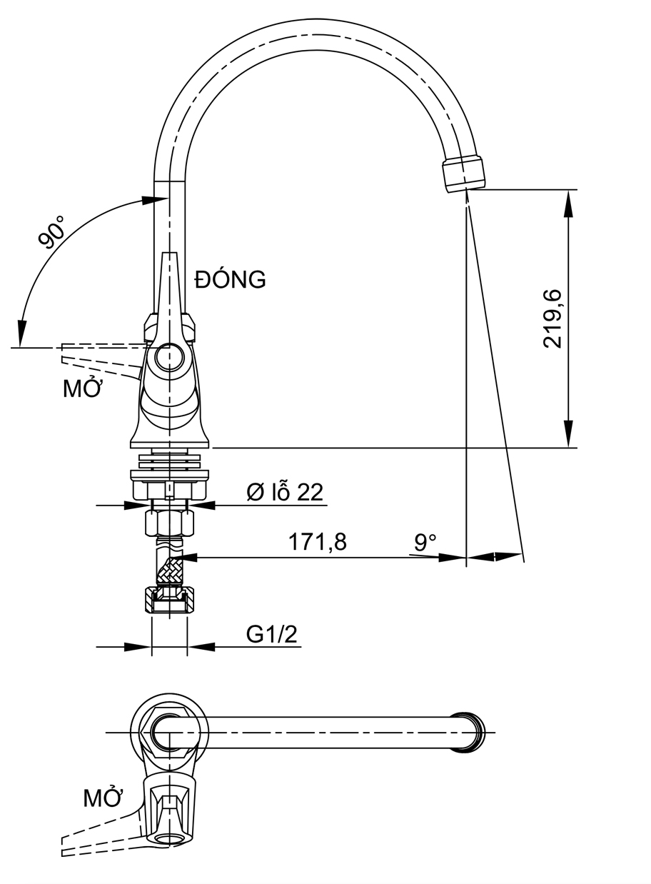 Bản vẽ kỹ thuật vòi rửa chén Luxta L3105V