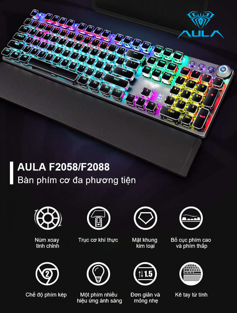 Bàn phím cơ gaming AULA F2058 Màu đen 1