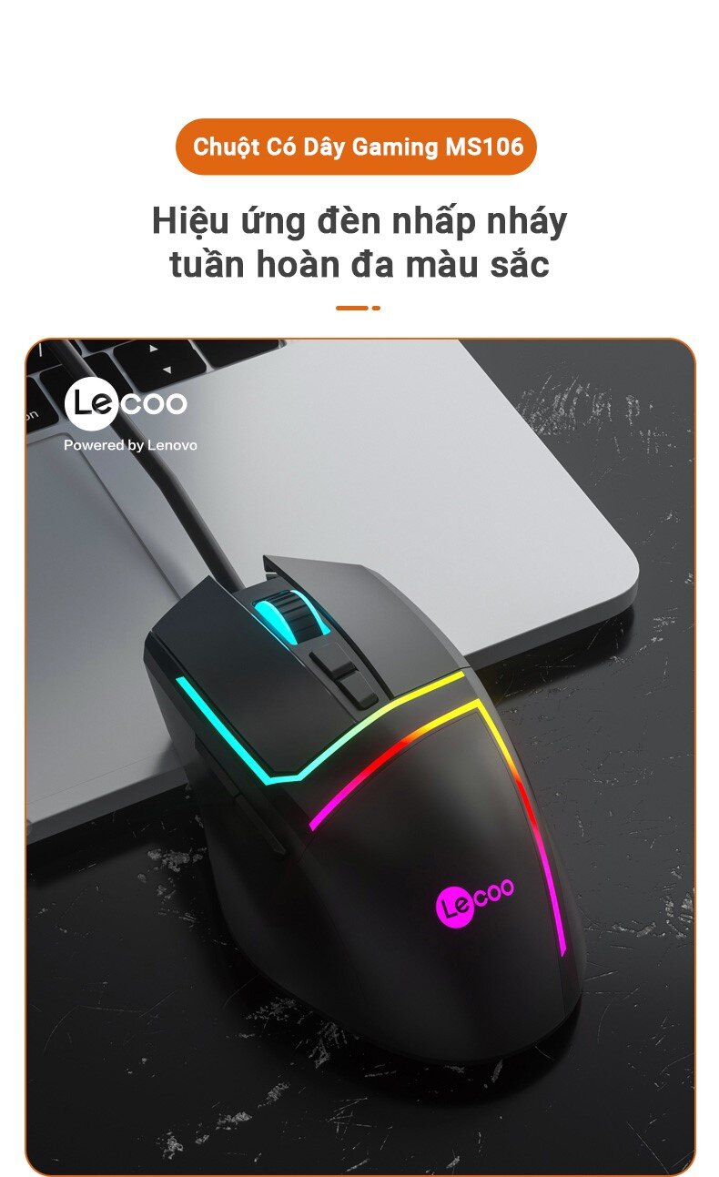 Chuột Gaming có dây Lecoo MS106 USB Đen
