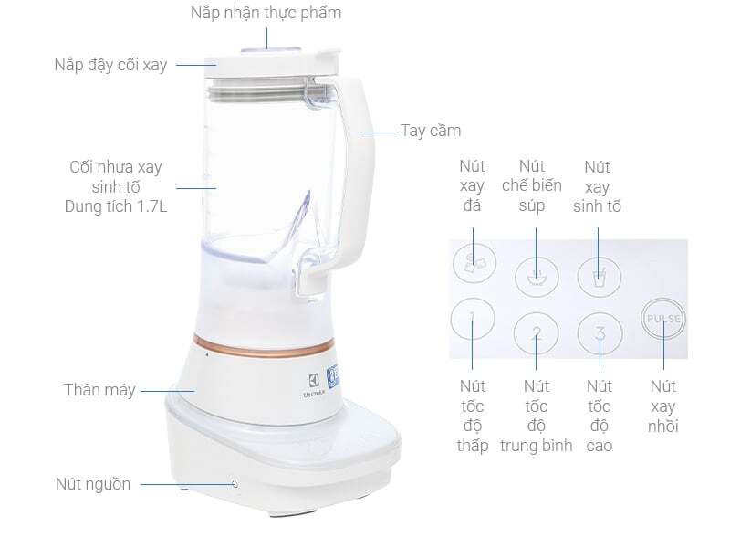Đặc điểm cơ bản trên máy xay sinh tố Electrolux E7TB1-50CW Máy xay sinh tố