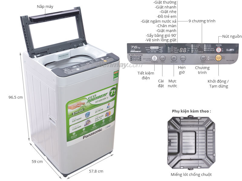 Máy giặt Panasonic NA-F76VH6HRV 7.6kg Máy giặt Panasonic NA-F76VH6HRV 7.6kg