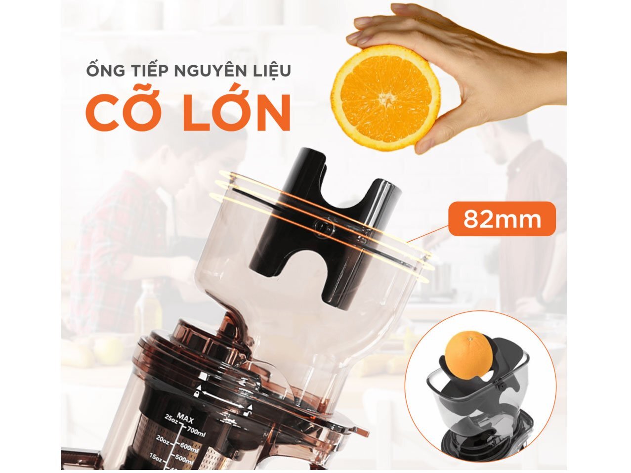 Máy ép chậm Unie USJAC91S có ống tiếp nguyên liệu 82cm Máy ép chậm Unie USJAC91S