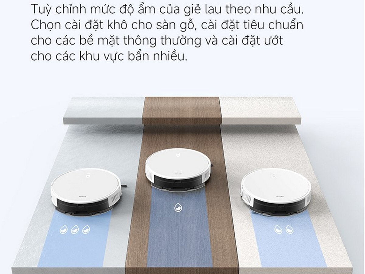 Robot hút bụi lau nhà Mova E10 với 3 cấp độ nước cho giẻ lau