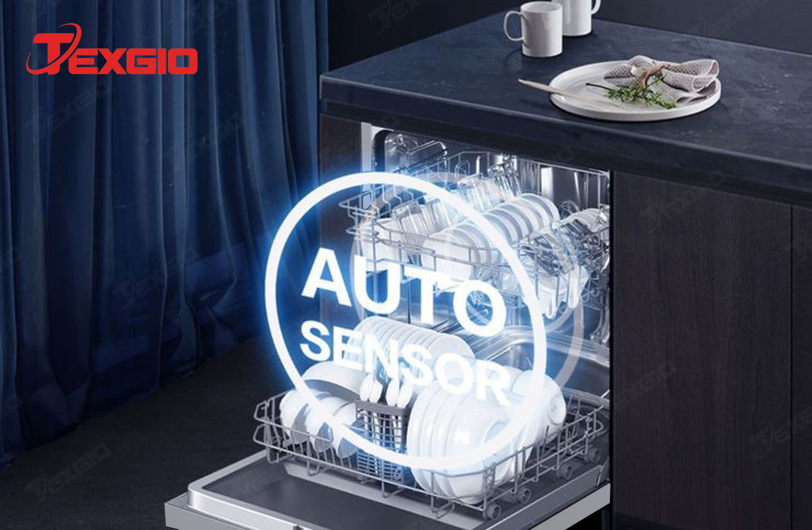 Máy rửa chén bát độc lập Texgio 15 bộ TGF3815S có cảm biến thông minh