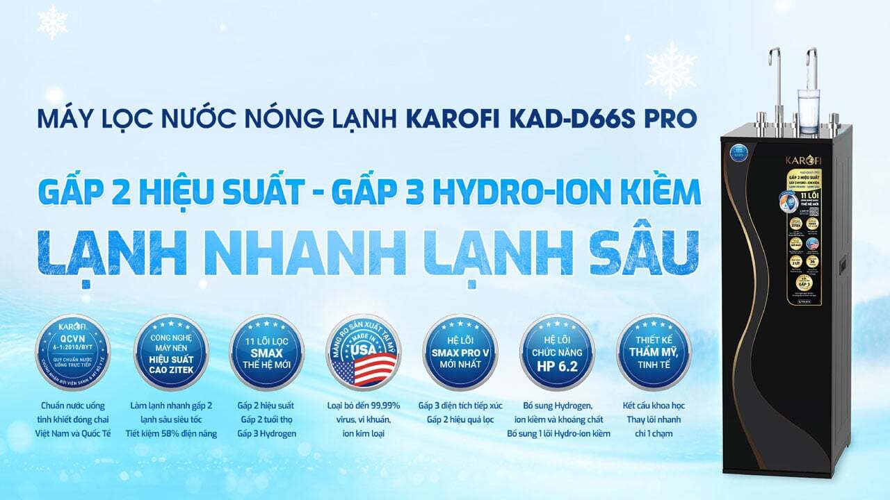 Máy lọc nước nóng lạnh Karofi KAD-D66S PRO Máy lọc nước nóng lạnh Karofi KAD-D66S PRO