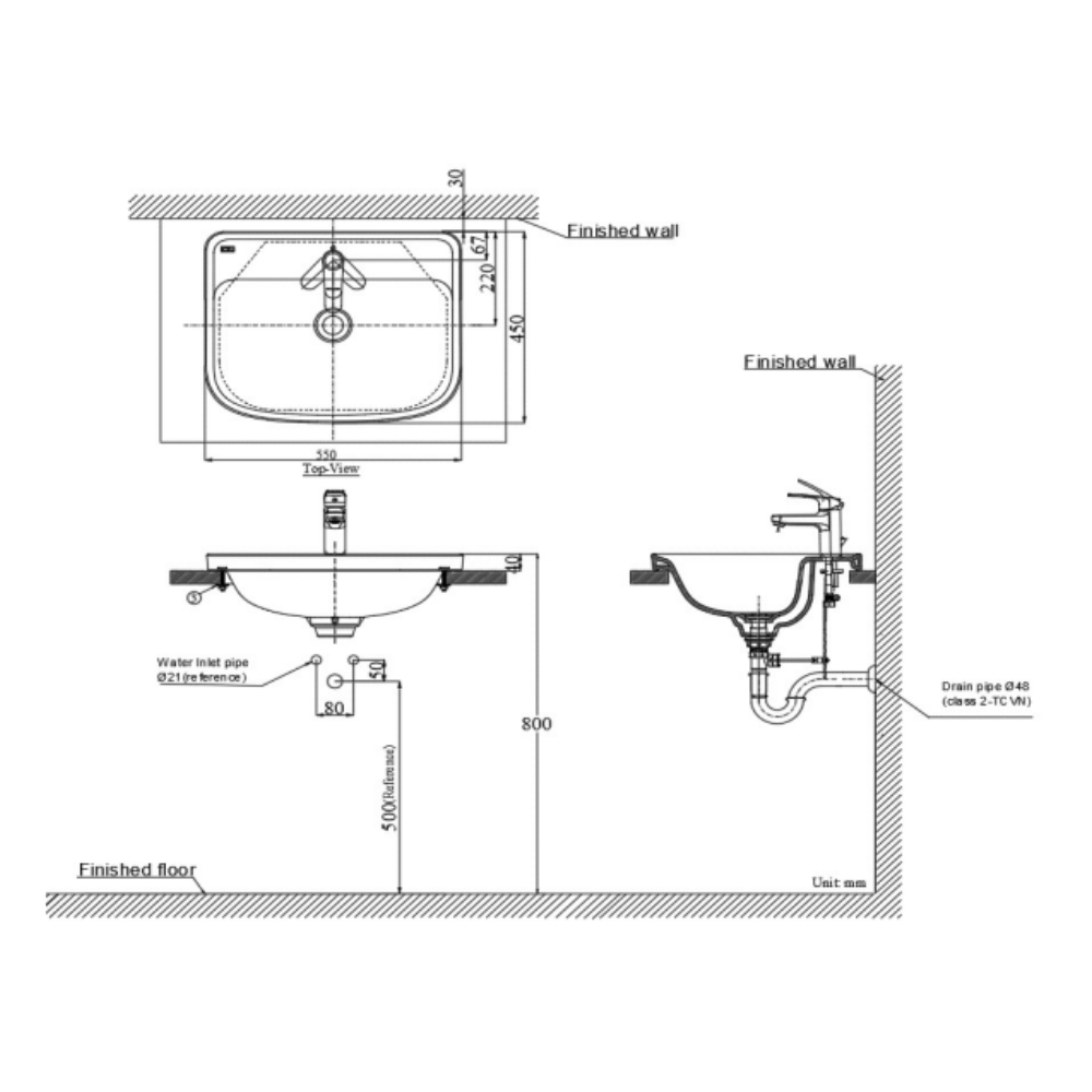 Bản vẽ kỹ thuật chậu rửa mặt lavabo dương bàn LOVEN American Standard VF-0462