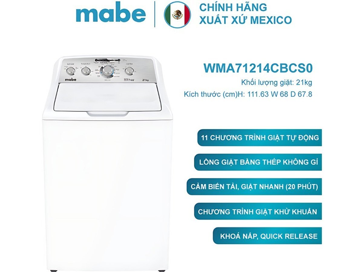 Máy giặt công nghiệp Mabe 21 kg WMA71214CBCS0