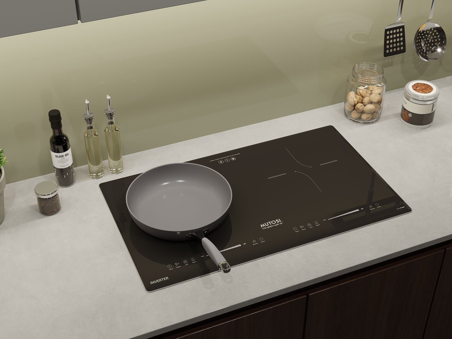 Bếp từ đôi Mutosi MI-88DI có thiết kế âm hiện đại