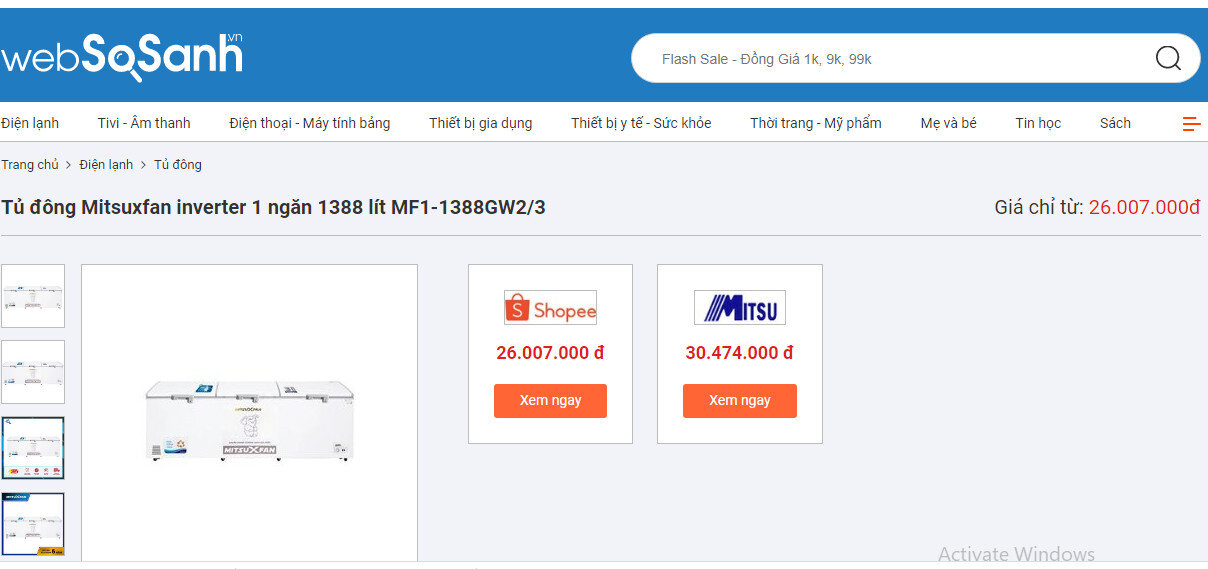 Tủ đông Mitsuxfan inverter 1 ngăn 1388 lít MF1-1388GW2/3
