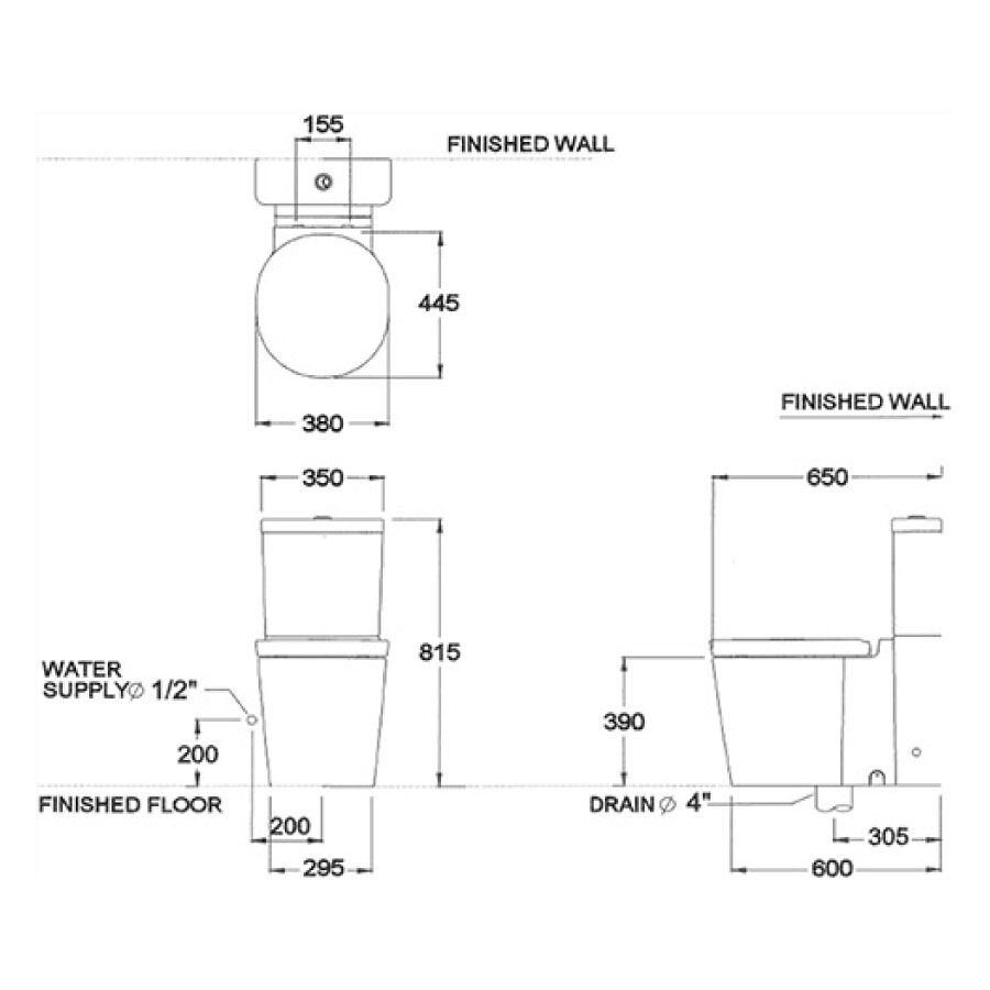 Bản vẽ kỹ thuật bồn cầu 2 khối COTTO C17177 nắp đóng êm Olix