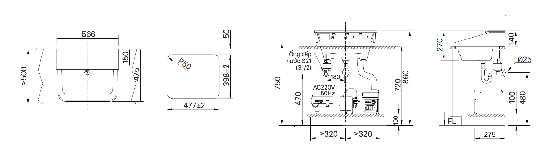 Bản vẽ kĩ thuật chậu rửa lavabo INAX treo tường chức năng tự động L-C11A3-AS
