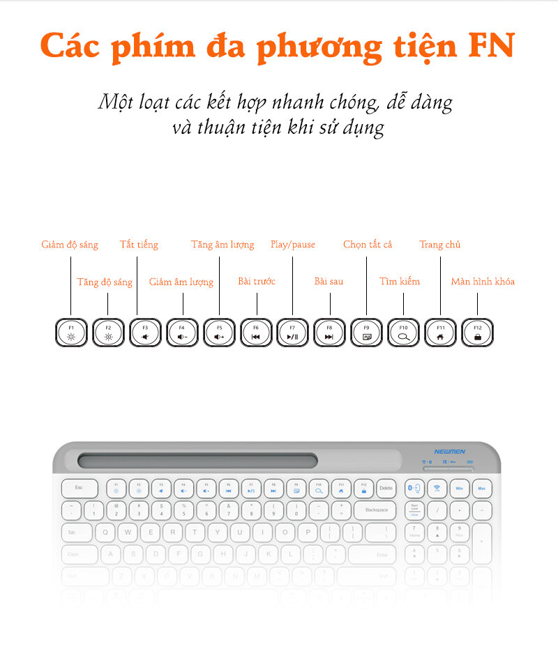 Bàn phím không dây Newmen K10 trắng (USB/Bluetooth) 9