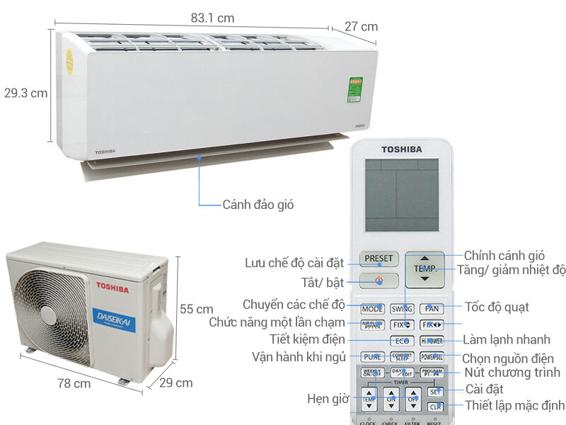 Máy lạnh Toshiba Inverter 1.5 HP RAS-H13G2KCVP-V Máy lạnh Toshiba Inverter 1.5 HP RAS-H13G2KCVP-V