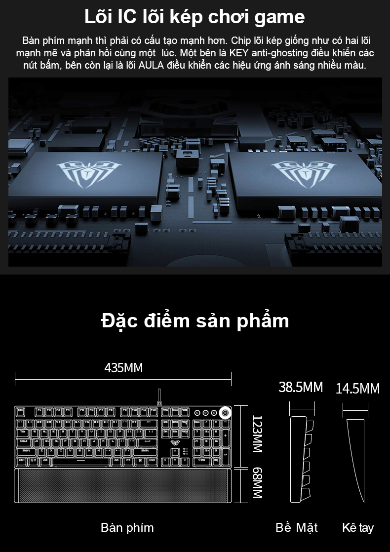 Bàn phím cơ gaming AULA F2058 Màu đen 8