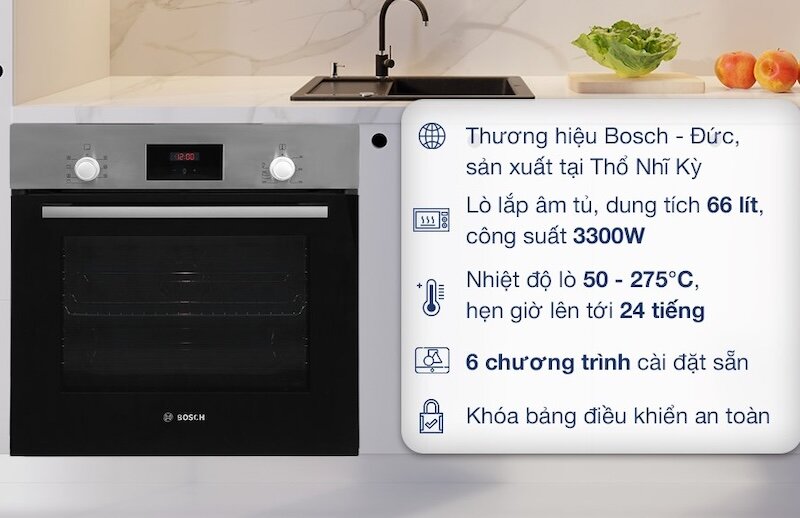 lò nướng Bosch HBF113BR0A còn được trang bị nhiều tiện ích hỗ trợ quá trình nấu nướng