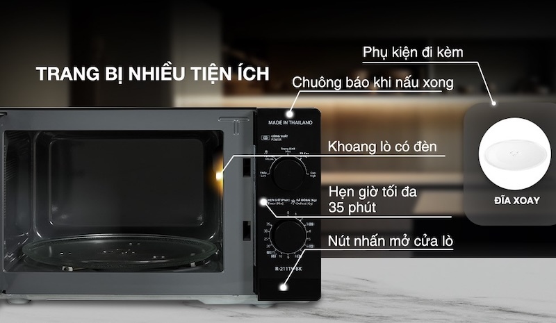 Lò vi sóng Sharp R-211TV-BK/SL 21 lít được trang bị nhiều tiện ích và phụ kiện hữu ích