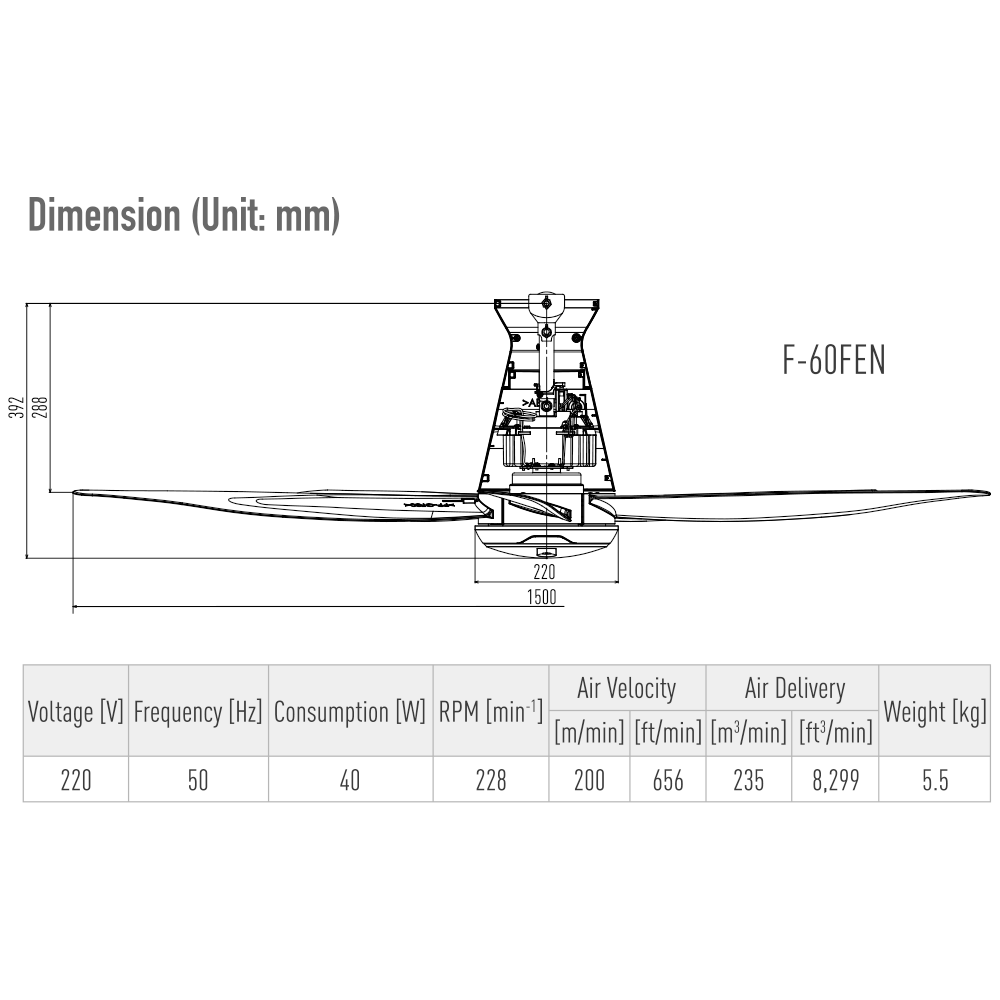 Bản vẽ kỹ thuật quạt trần 5 cánh Panasonic F-60FEN