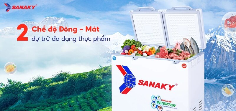 Tủ đông Sanaky inverter 2 ngăn 280 lít VH-2899W4K