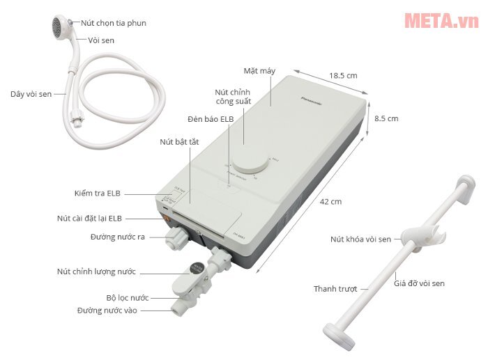Máy nước nóng trực tiếp không bơm trợ lực Panasonic DH-4MS1VW - 4.500W