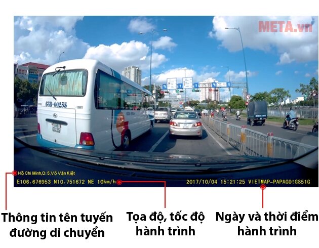 Camera hành trình VietMap Papago 51G (ghi hình với tên đường di chuyển)
