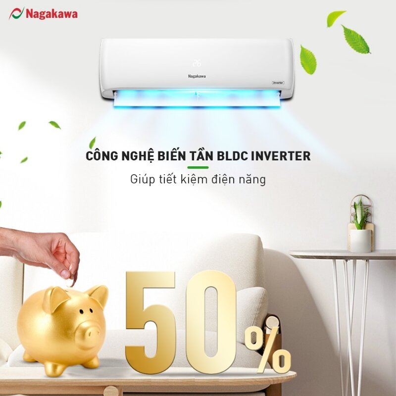 Điều hòa Nagakawa 9000 BTU 1 chiều Inverter NIS-C09R2H08 gas R-32