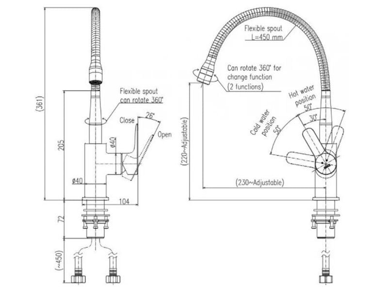 Kích thước vòi bếp Inax  Vòi bếp Inax