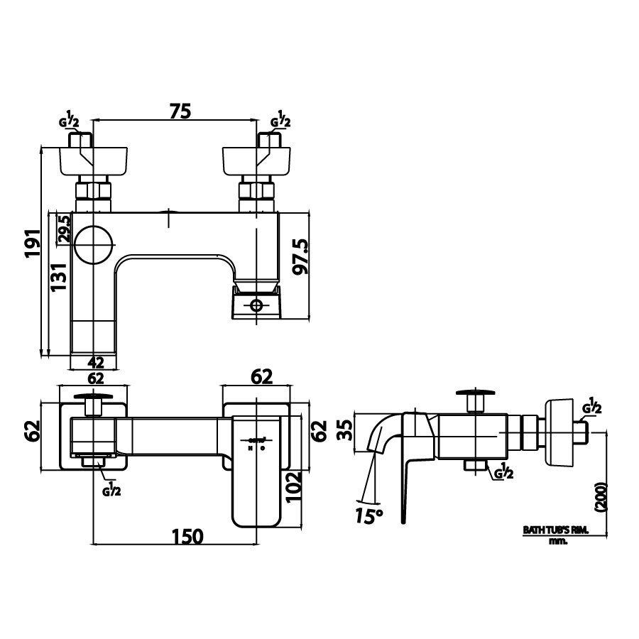 Bản vẽ kỹ thuật củ sen tắm nóng lạnh COTTO CT2195A