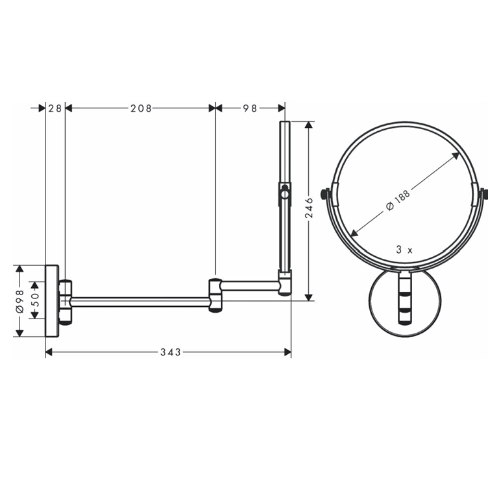 Bản vẽ kỹ thuật của gương phòng tắm Hansgrohe 73561000