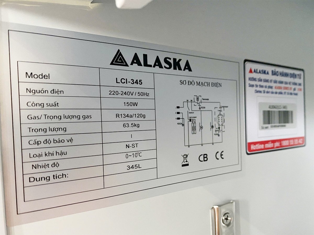 Thông số kỹ thuật Tủ mát Inverter Alaska 345 lít LCI-345