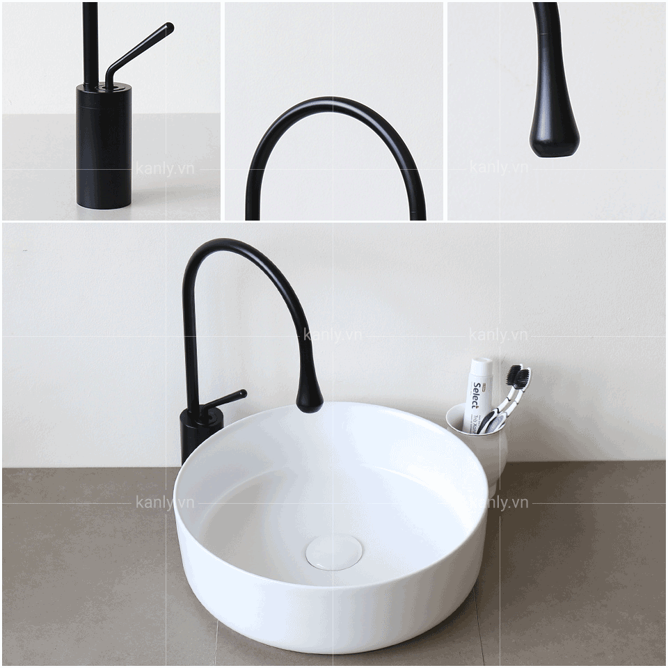 vòi chậu KANLY nóng lạnh GCC20B đồng thau sơn đen