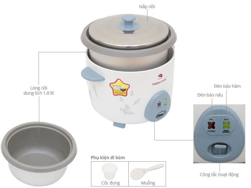 Nồi cơm điện Happycook 1.8 lít HCD-180