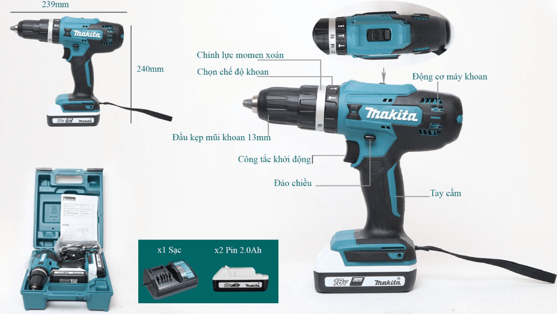 Cấu tạo máy khoan pin Makita HP488DWAE