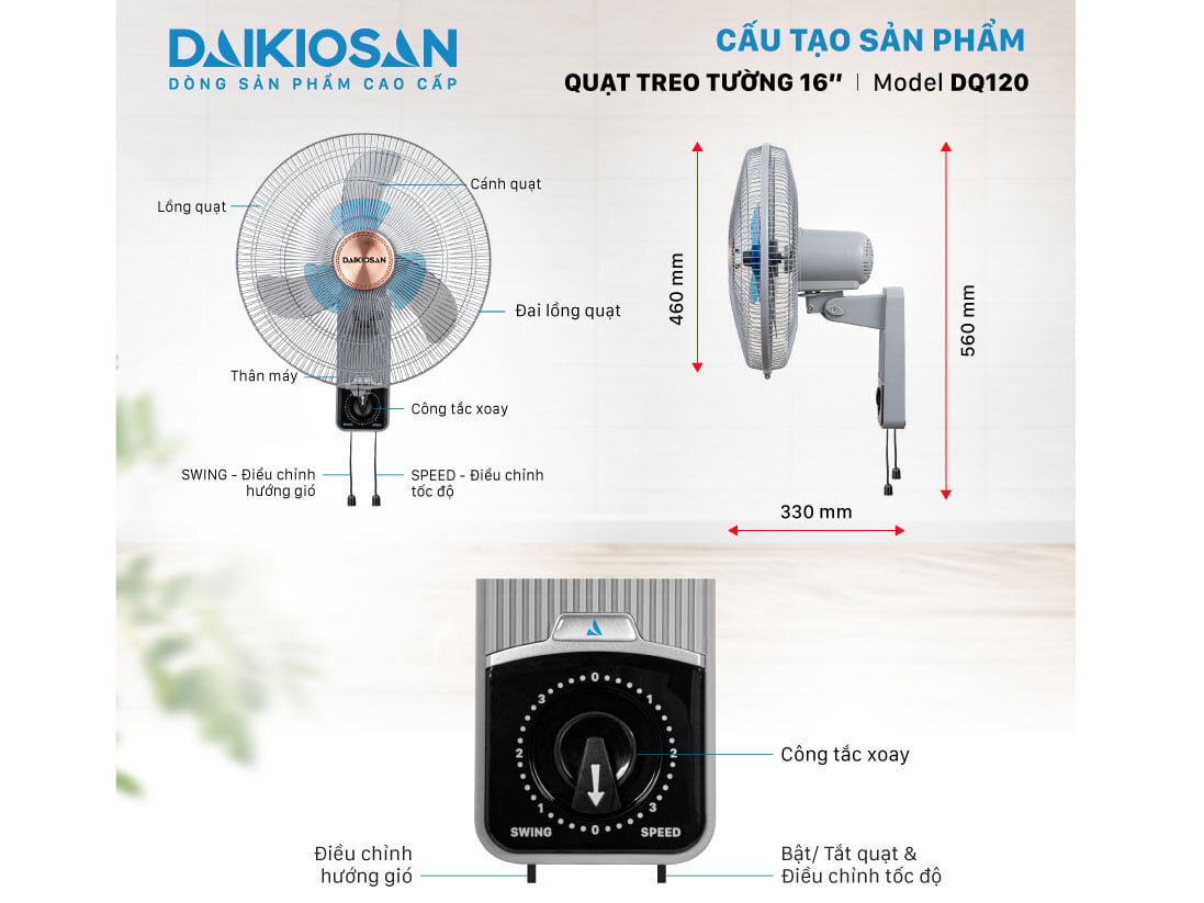 Daikiosan DQ120 có núm vặn và giật dây chỉnh tốc độ Daikiosan DQ120