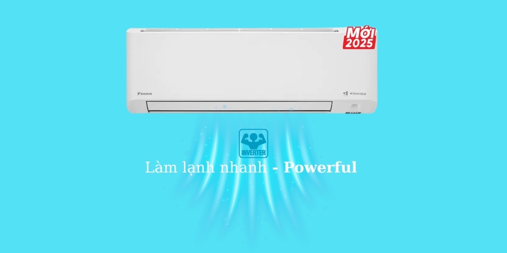 Điều hòa Daikin Inverter 24000 BTU 1 chiều FTKY60ZVMV gas R-32 4 Công nghệ làm lạnh Powerful trên máy lạnh FTKY60ZVMV