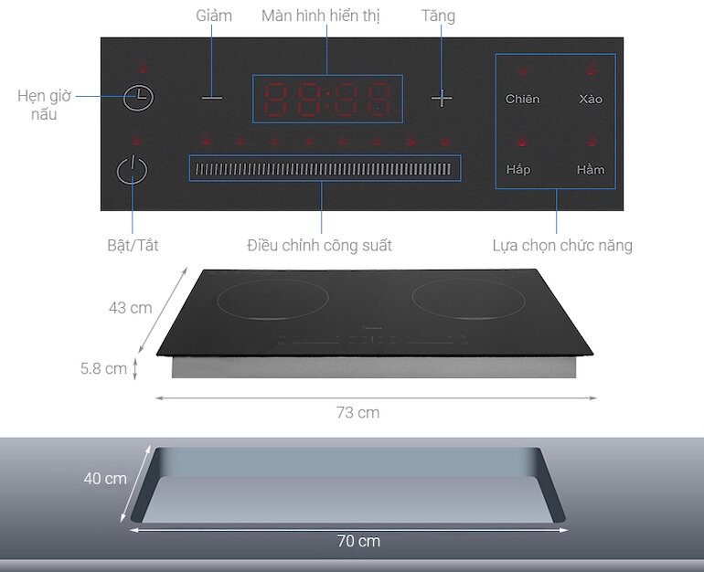 Bếp từ âm 2 vùng nấu Midea MC-IH3520