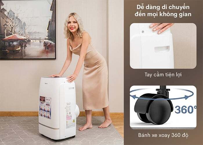 Máy lạnh di động FujiHome PAC12 có bánh xe di chuyển Máy lạnh di động FujiHome PAC12