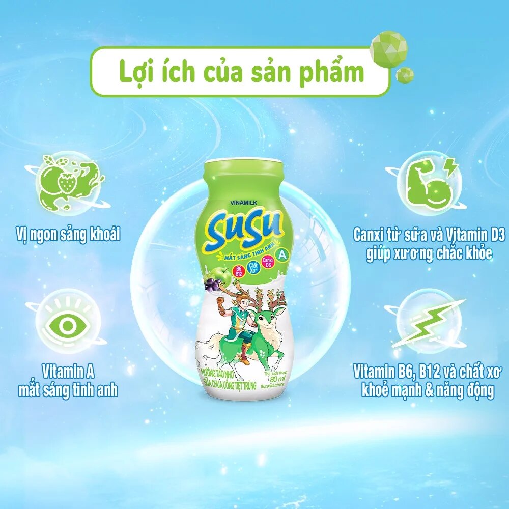 Sữa chua uống Susu hương táo nho (6*80ml) cho bé trên 8 tháng tuổi