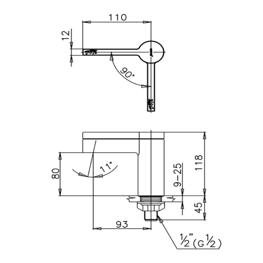 Bản vẽ kỹ thuật vòi lavabo lạnh COTTO CT1052