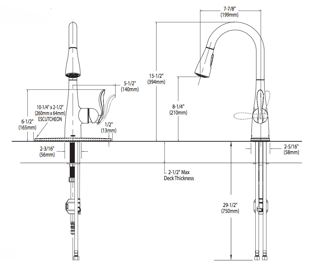 Bản vẽ kỹ thuật vòi rửa chén MOEN MCL7594SRS