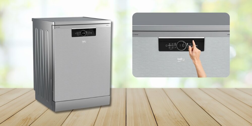 Bảng điều khiển của Beko BDFN36650XC cảm ứng chạm cùng với màn hình hiển thị LED