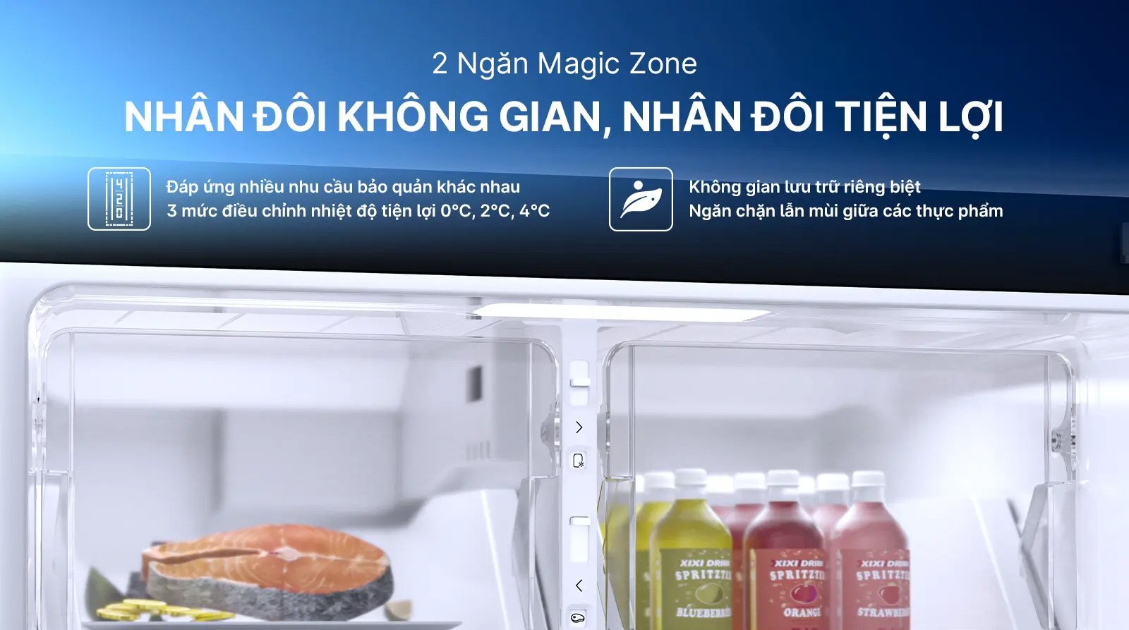 Ngăn Double Magic Zone tiện lợi Tủ lạnh Aqua Inverter AQR-T518FA(SL)