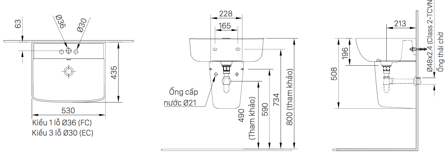 Bản vẽ kỹ thuật bồn chậu rửa Lavabo treo tường INAX AL-312V