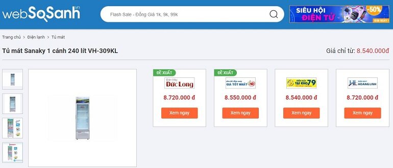 Tủ mát Sanaky 1 cánh 240 lít VH-309KL